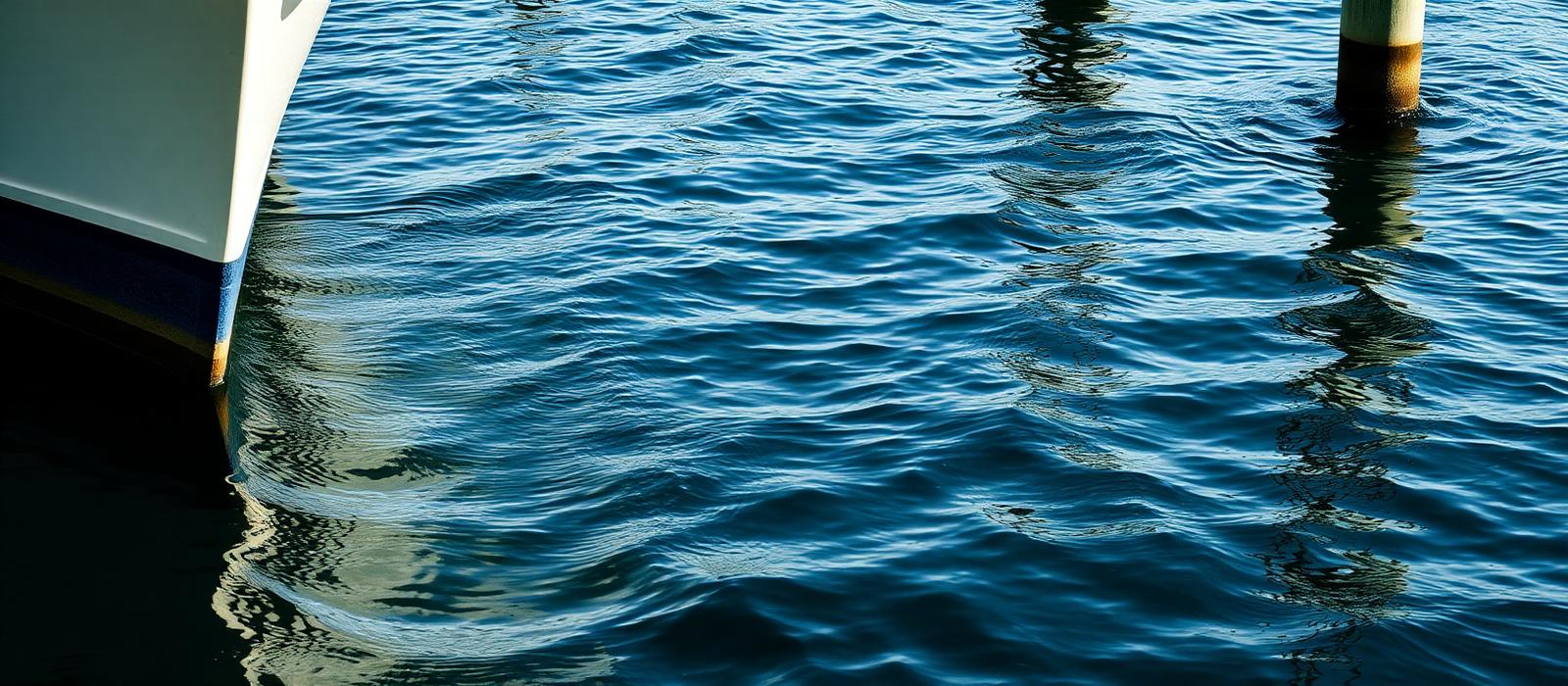 Dark rippling harbor water beside a boat hull